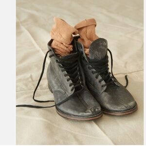 The Great. Black Distressed Leather Boots Workwear Granny Lace Up Ankle Vintage